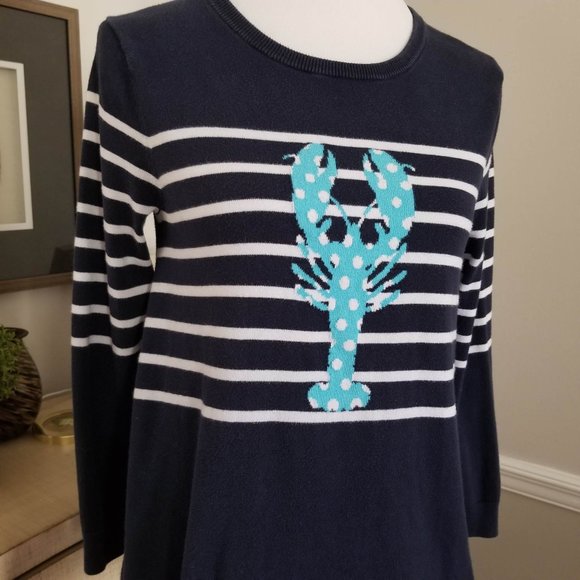Crown & Ivy Sweater Navy White Turquoise Lobster Size Petite Small - Picture 5 of 8